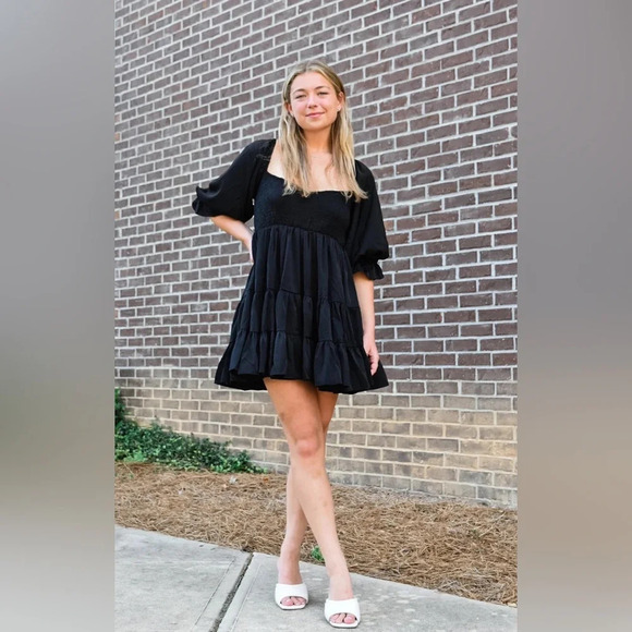 Mable The  3/4 Sleeve Ruffle Babydoll Mini Dress - Picture 2 of 10